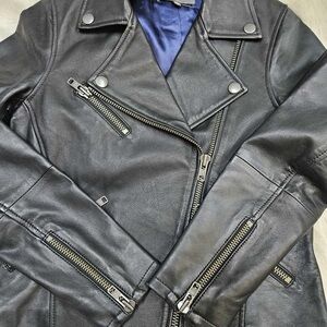 Michael Stars moto Jacket Leather black zippers‎ with soft lamb & cow XS S